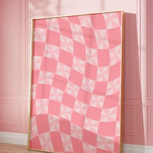 Pink Checkerboard Tongan Pattern Art Print: Retro Polynesian Decor (Digital Download)