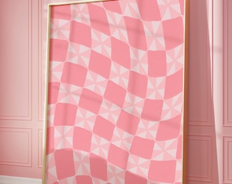 Pink Checkerboard Tongan Pattern Art Print: Retro Polynesian Decor (Digital Download)