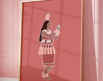 Tongan Girl| Island Girl Series| Polynesian |Pacific Islands Print| Red/Pink