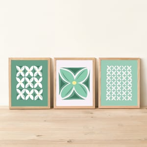 Heilala and Tongan Pattern modern art - Green, Mint, White