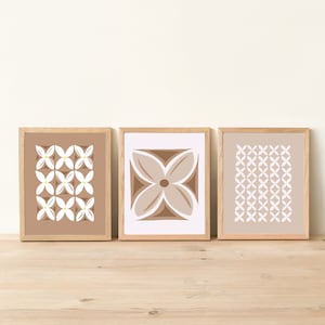 Heilala and Tongan Pattern modern art - Beige, Brown and White