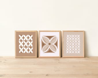 Heilala and Tongan Pattern modern art - Beige, Brown and White