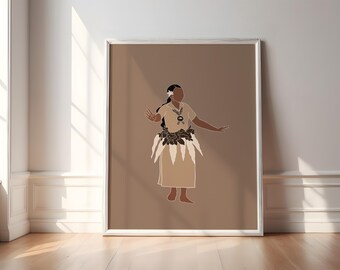 Rotuman Dance Art Print | Pacific Island Girl, Brown Monochrome (Digital Download)