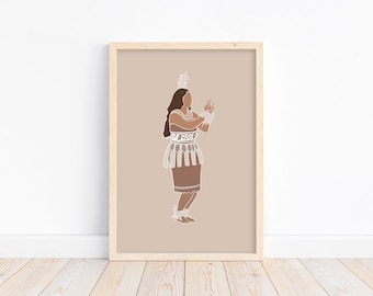 Tongan Dancer Print: Beige Pacific Island Art (Digital Download)