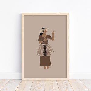 Tokelauaans meisje/vrouw| Island Girl-serie| Polynesische kunst | Print met eilanden in de Stille Oceaan| Donkere neutrale/bruine printkunst