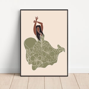Modern Pacific Island Woman wall art - Green flower dress