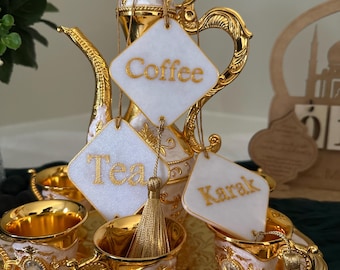 Tea & Coffee Tags Bilingual Arabic English, Gold Accent; Ramadan Decor; Eid Decor