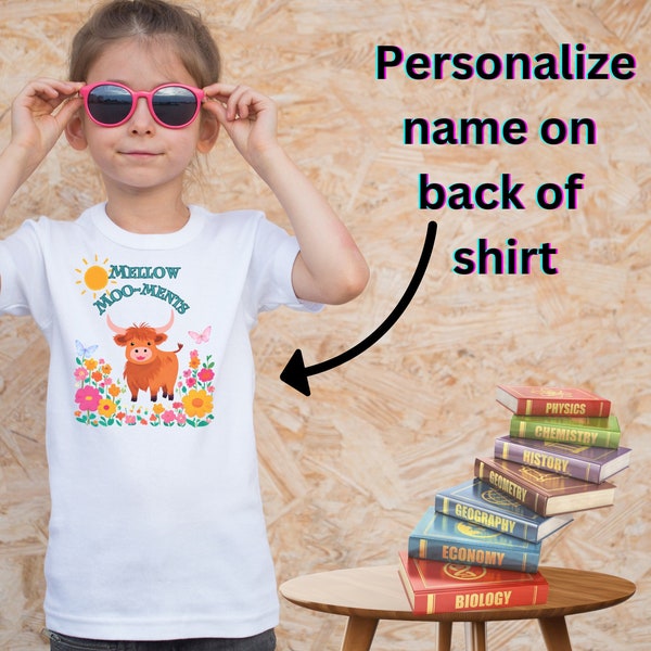 Youth Personalized Cute Highland Cow Tshirt Childs Funny Cow Shirt Back To School Gift Toddler Birthday Gift Unisex Animal Kid's Teeshirt
