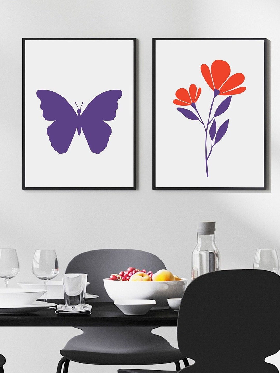 Butterfly and Flower Wall Decor Beautiful Flower and Butterfly Etsy