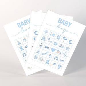 Pastelblauw babybingospel | Minimalistisch | Modern babyshowerbingospel met afbeeldingen | Direct downloaden | Afdrukbaar
