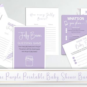 Lilac Purple Baby Shower Bundle | Modern & Minimalist Baby Shower Games | Instant Download | Printable