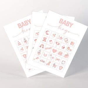 Jeu de bingo pour bébé rose pêche | Minimaliste | Jeu de bingo moderne pour baby shower avec images | Téléchargement instantané | Imprimable