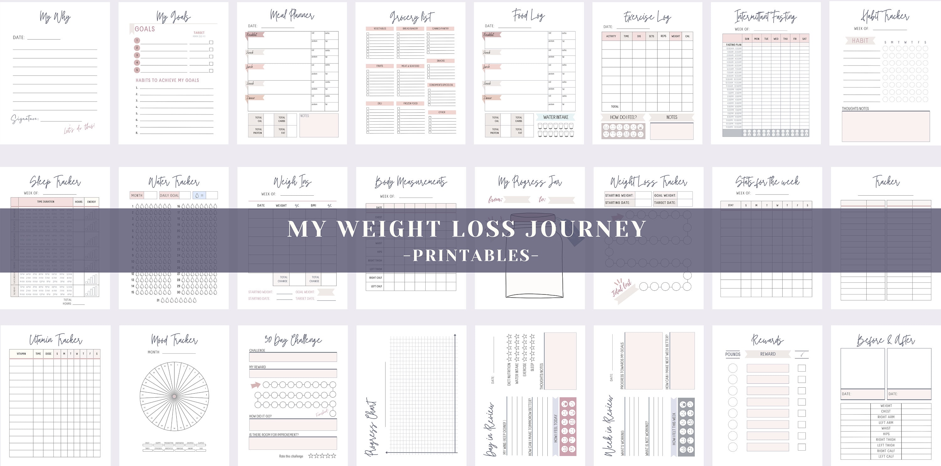 My Weight Loss Journey Printable Weight Loss Bundle in Shades of Pink ...