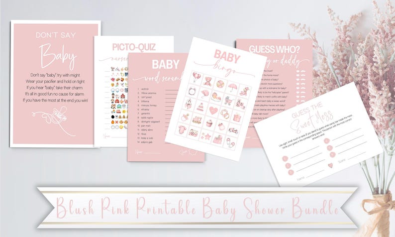 Blush Pink Baby Shower Bundle, Printable Activities & Planning Set ...