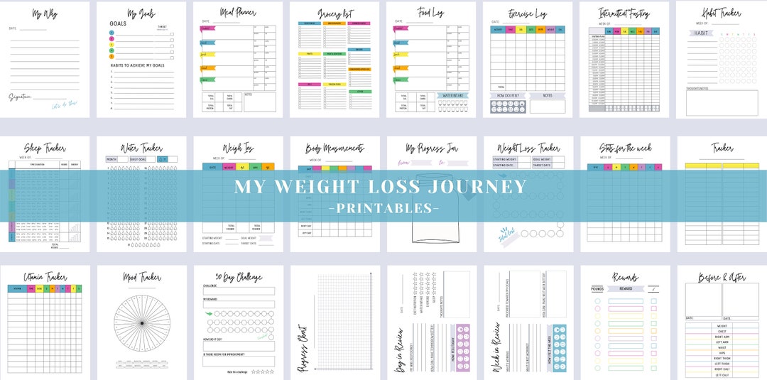 My Weight Loss Journey Printable Weight Loss Bundle With Pops of Color ...
