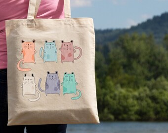 Colorful Cat Canvas Tote Bag - Perfect for Cat Lovers