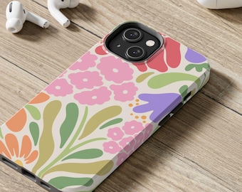Colorful Abstract Floral Tough Phone Case: Matisse Inspired Case, Protective Smartphone Cover