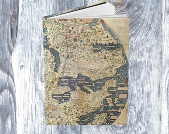 Old Map Travel Journal , vintage style map journal , hardcover lined blank personal journal with cool vintage map graphic