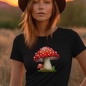 Mushroom Shirt, Cottagecore Tshirt, graphic tee with red and white mushrooms, nature shirt, mushroom lovers gift