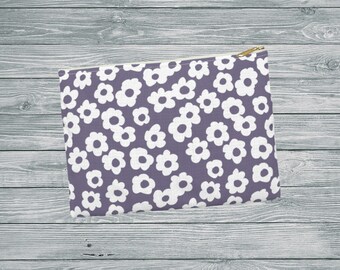 Pale Purple Abstract Floral Zipper Pouch, flat zippered accessory pouch , toiletry pouch, cosmetic , floral cosmetic pouch