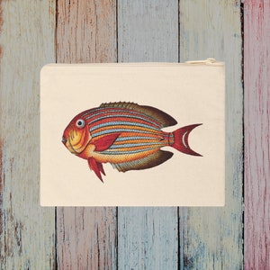 Canvas Pouch with Cool Fish, Zippered Accessory Pouch with Fish Design, Cosmetic Pouch, Toiletry Pouch, Travel Pouch
