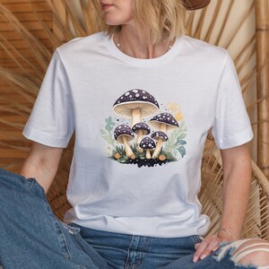 Mushroom Shirt, Cottagecore Tshirt, graphic tee with black wild mushrooms, nature shirt, mushroom lovers gift, mushroom tee