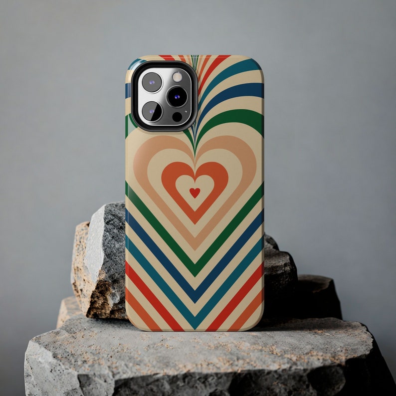 Retro Heart Tough Phone Case: Colorful Pattern iPhone Cover 画像 10