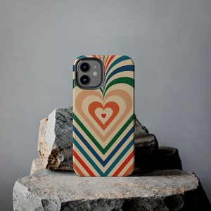 Retro Heart Tough Phone Case: Colorful Pattern iPhone Cover 画像 8