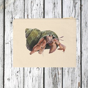 Canvas Toiletries Pouch with Hermit Crab, Zippered accessory pouch, canvas pouch, makeup pouch, zippered travel pouch, small canvas pouch