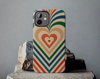 Retro Heart Tough Phone Case: Colorful Pattern iPhone Cover