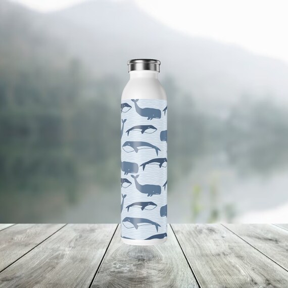 Slim Metal Water Bottle With Whimsical Whale Pattern, 20 Oz