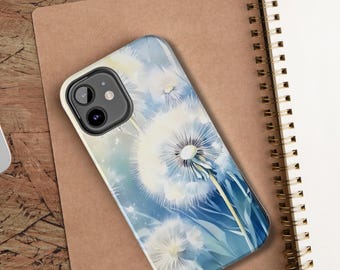 Blue and White Dandelion Phone Case: Nature Inspired Aesthetic