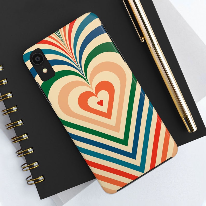 Retro Heart Phone Case, Heart Tough Case, Tough Phone Case for iPhone Devices with a Colorful Heart Pattern