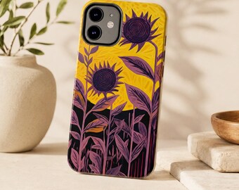 Sunflower Phone Case, Yellow Purple Floral iPhone Case, Boho Flower Case, Colorful Botanical Phone Cover, Nature Lover Gift