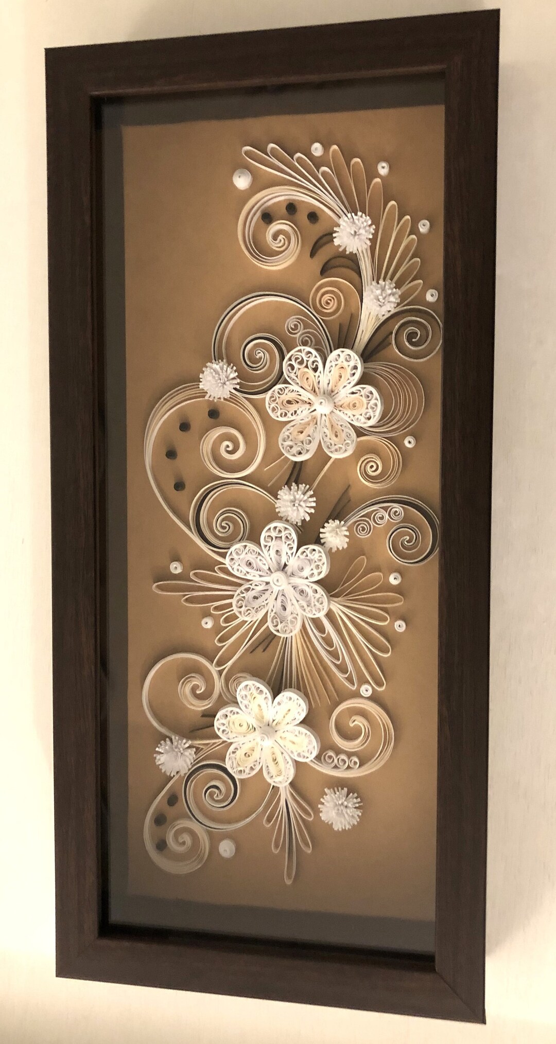 Quilled Flower Wall Art Neutral Floral 3D Framed Paper Art Etsy