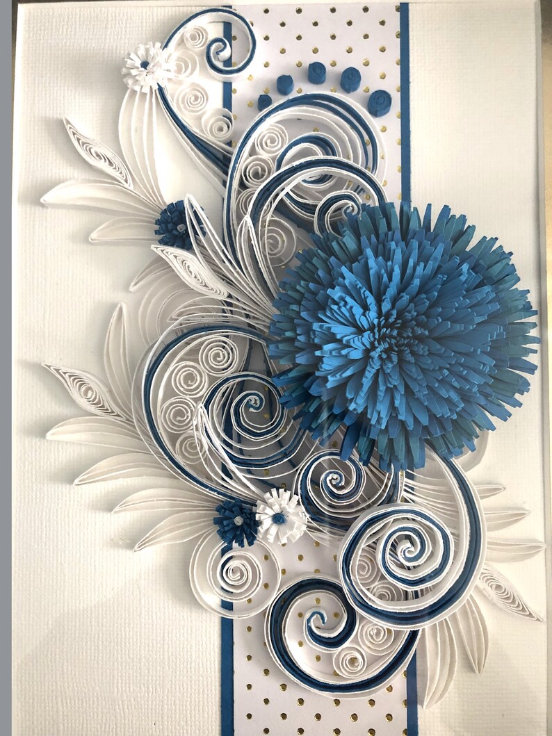 Quilled Flower Wall Art Blue Floral 3D Framed Paper Art Etsy