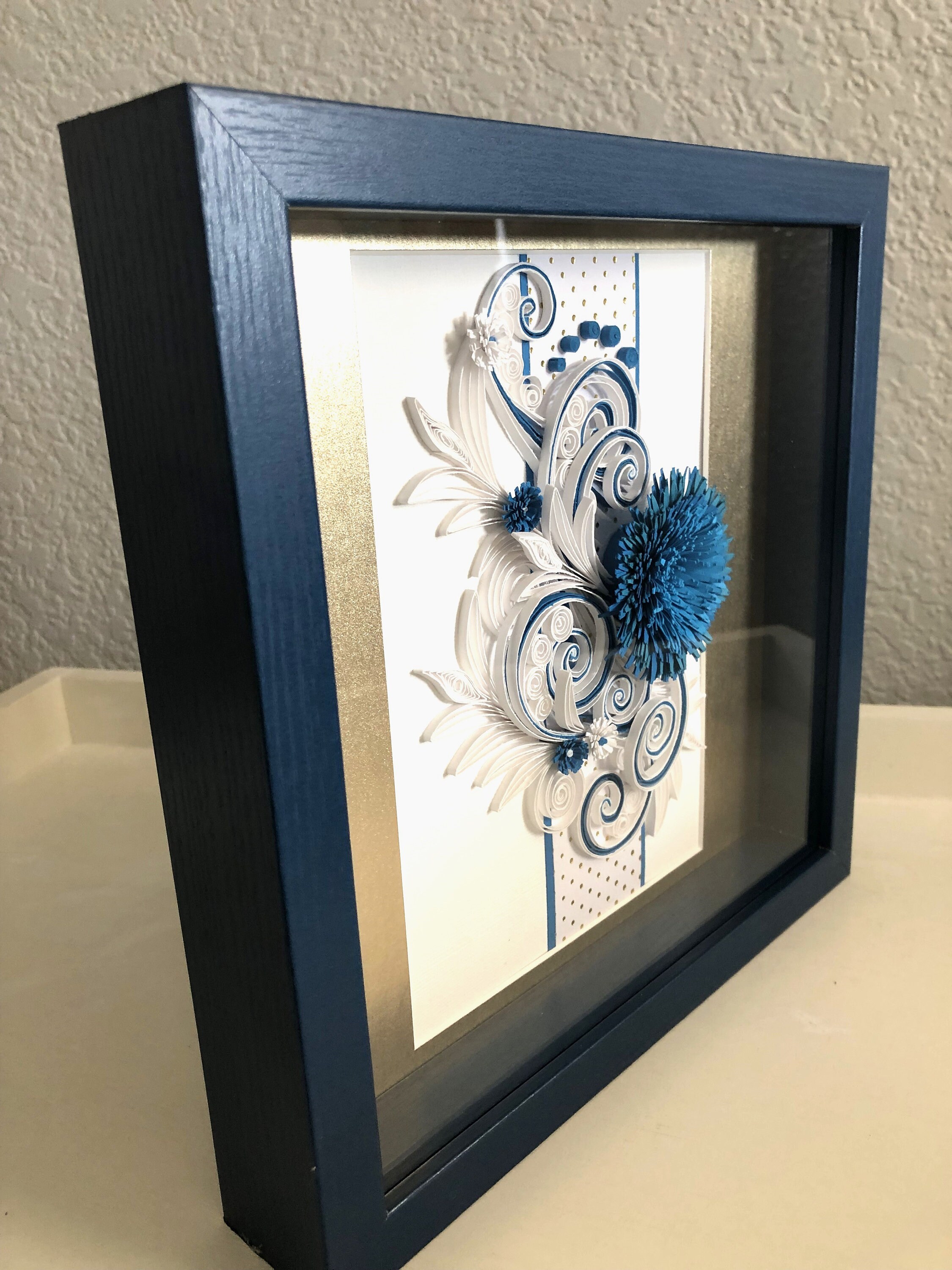 Quilled Flower Wall Art Blue Floral 3D Framed Paper Art Etsy
