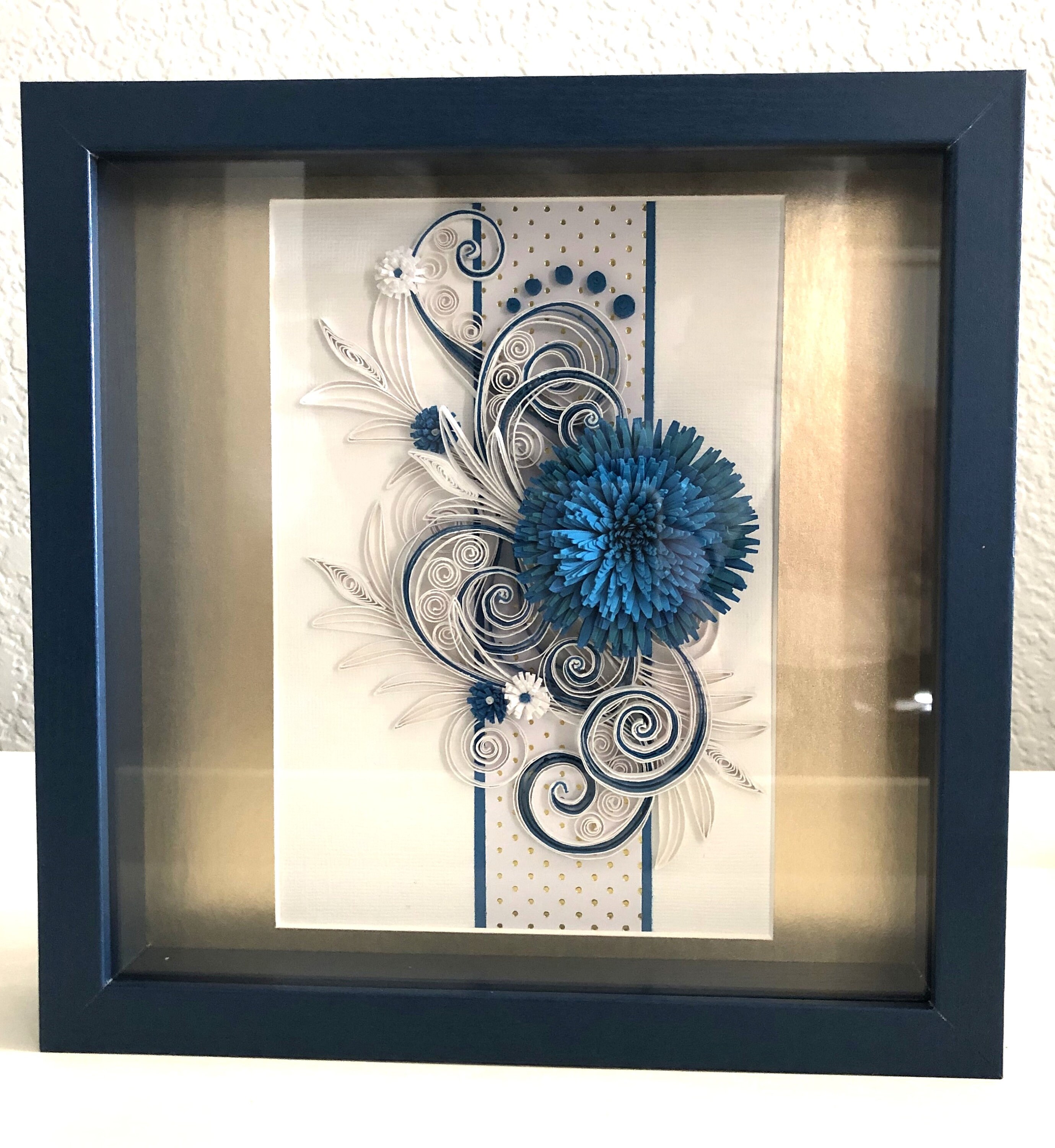 Quilled Flower Wall Art Blue Floral 3D Framed Paper Art Etsy