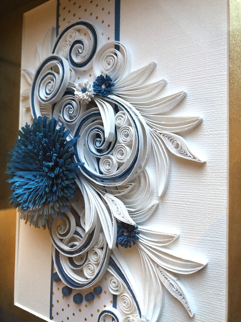 Quilled Flower Wall Art Blue Floral 3D Framed Paper Art Etsy