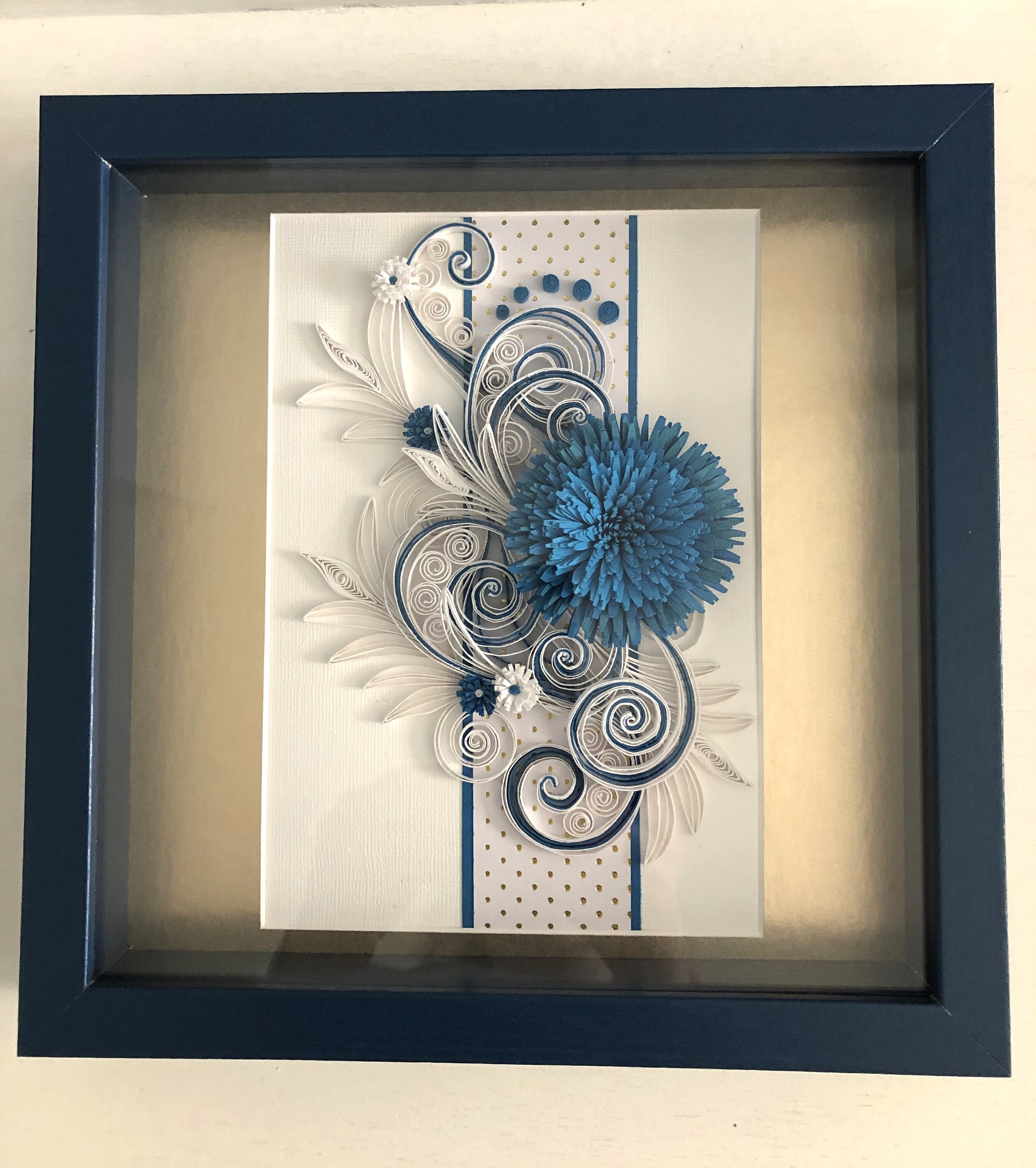 Quilled Flower Wall Art Blue Floral 3D Framed Paper Art Etsy