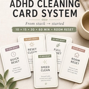 Sistema di pulizia e ripristino per ADHD / Kit di strumenti per la disfunzione esecutiva / 10 15 30 60 Min + Ripristino della stanza / Schede di pulizia stampabili / Ripristino della dopamina