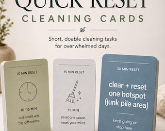 ADHD Cleaning Cards Printable | Quick Reset Cleaning System | 10 15 30 Minute Tasks | Dopamine Friendly Tidying Routine | Digital Download