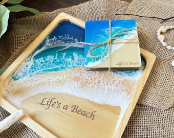 Custom Ocean Wave Resin Art: Coastal Beach House Decor
