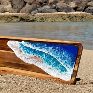 Ocean Wave Serving Tray, Wooden Coastal Home Decor, Beach Serving Tray, Great Housewarming or New Home Gift, Gift for Beach Lover