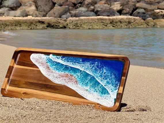 Ocean Wave Serving Tray, Wooden Coastal Home Decor, Beach Serving Tray, Great Housewarming or New Home Gift, Gift for Beach Lover