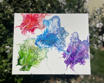Fluid Art Abstract Painting: Vibrant Dutch Pour on 16x20 Canvas