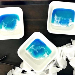 Ocean Wave Ring Dish, Beach Jewelry Dish, Wedding Ring Gift, Anniversary Gift for Her, Coastal Trinket Tray, White Square Ceramic Small Dish