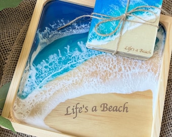Handmade Ocean Wave Resin Art: Coastal Beach Sign
