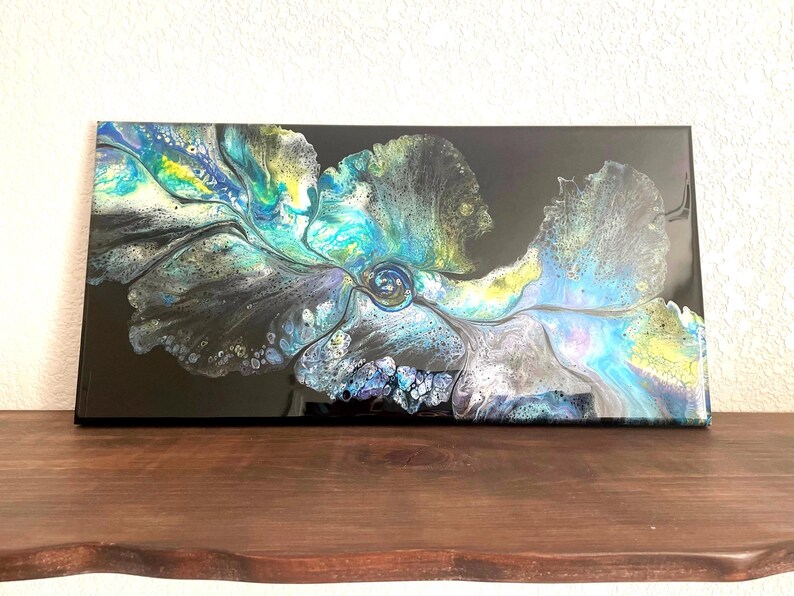Abstract Floral Dutch Pour Painting: Iridescent Fluid Art on Black ...