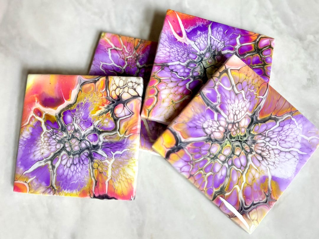 Ceramic Drink Coasters Handmade With Colorful Resin Design, Square Heat ...